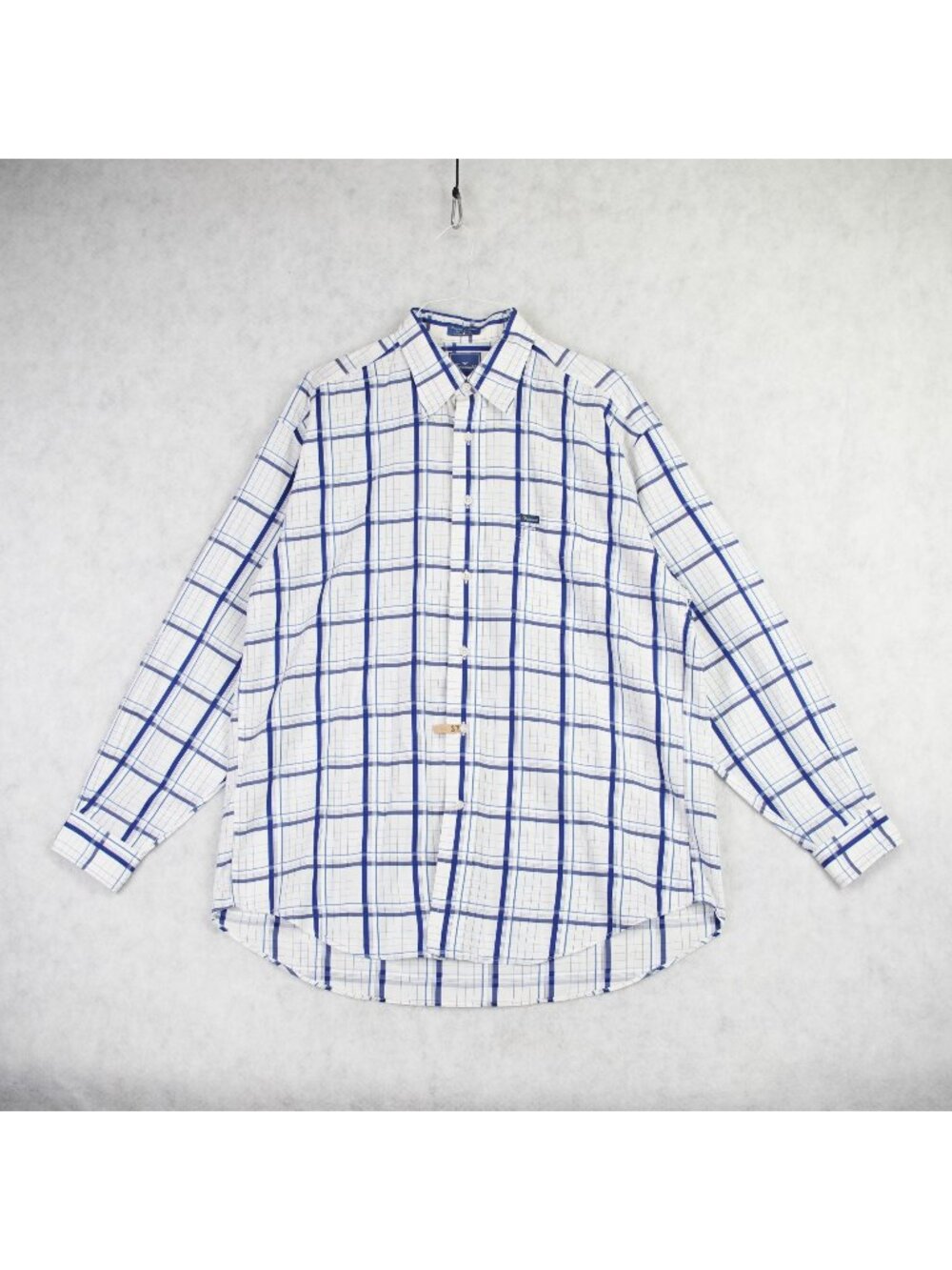 Vintage Faconnable Mens Plaid Button-Down Long-Sleeve Shirt Size XL White & Blue